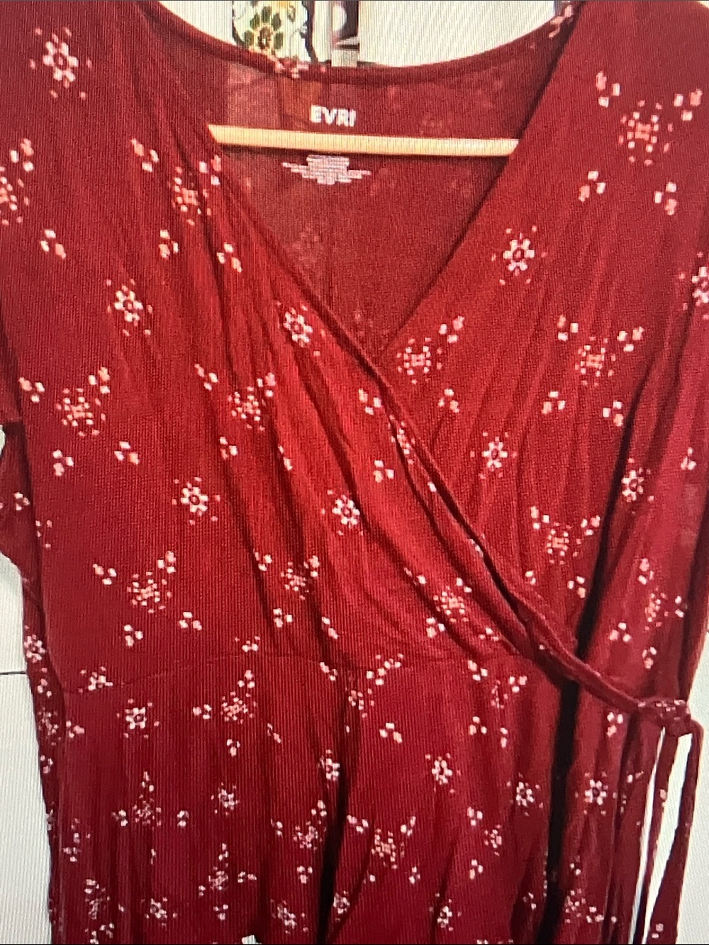 EVRI Deep Red Floral Wrap Midi Dress